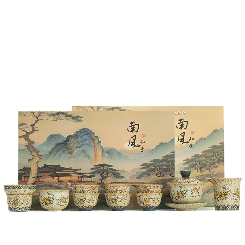 Bộ ấm trà đá núi lửa trắng xanh cao cấp, ấm trà gốm sứ gia dụng, cốc trà, bộ trà trọn bộ, quà tặng