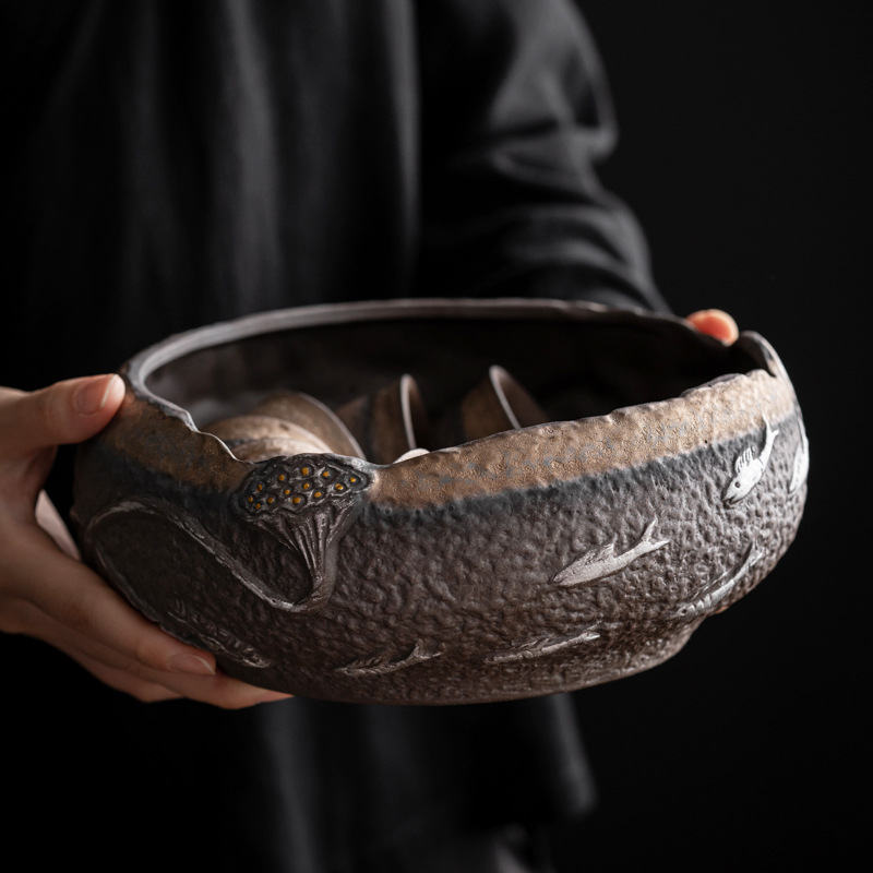 Bán buôn trà gốm thô rửa trà đạo lớn sáng tạo phụ kiện Bộ trà Kungfu rửa nước chén trà Zen chậu rửa bút chậu nước nhỏ