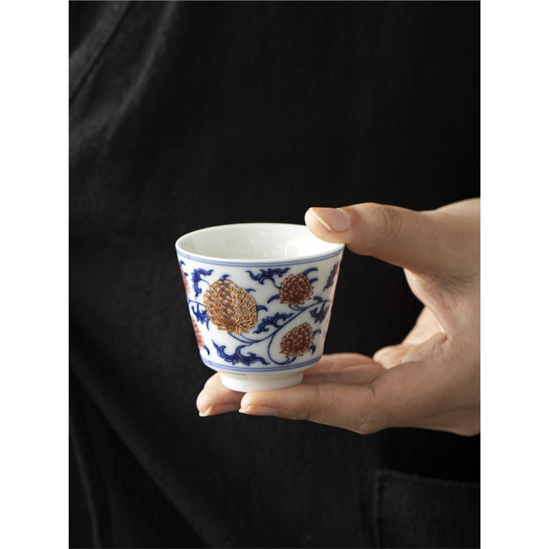 Màu xanh và trắng men đỏ chủ nhân cốc hoa sen kim cương cốc trà gốm sứ cốc khách cốc đơn cốc sản phẩm gia dụng bán buôn cổ điển