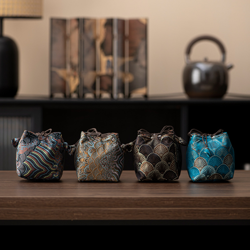 Bán trực tiếp sang trọng nhẹ phong cách Trung Quốc thổ cẩm cốc đơn bộ trà túi đựng đồ túi dây rút túi đựng cốc trà nhỏ túi vải cầm tay