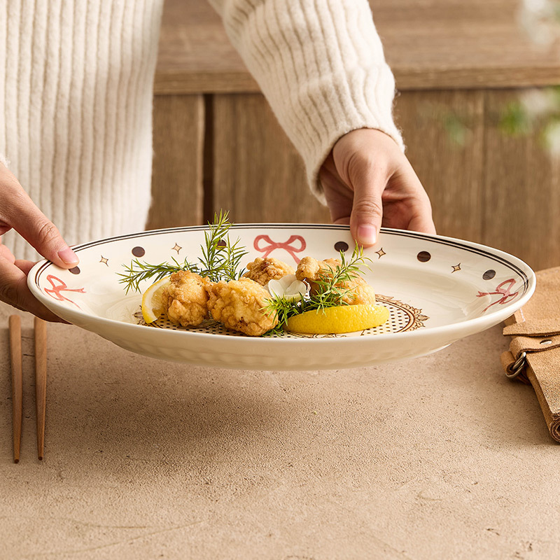 Đĩa cá gốm tráng men màu Đĩa ăn gia dụng Đĩa hình bầu dục thỏ hoạt hình sáng tạo Đĩa cá chuyên dùng cho lò vi sóng