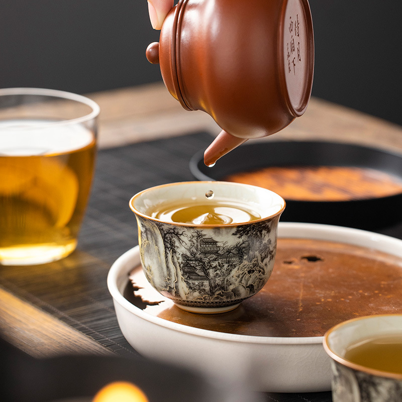 Cốc trà bình phong cảnh Ruyao cốc chủ cao cấp chuyên dụng cá nhân cốc đơn cốc gốm sứ có thể mở được cốc trà