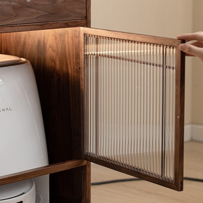 Tủ đựng đồ gỗ nguyên khối kiểu Trung Quốc mới dựa vào tường, tủ phòng khách đơn giản hiện đại, tủ đựng trà, màu óc chó