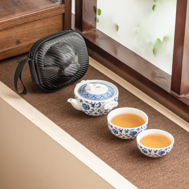 Bộ trà du lịch hoa sen rối cắm trại ngoài trời xách tay một bình hai cốc trà Kung Fu gốm sứ cốc khách nhanh pha trà