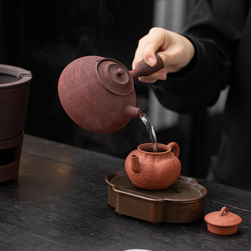 Bộ bếp than bùn đá cũ, bếp bọc gốm cổ điển, dụng cụ pha trà kung fu ngoài trời gia dụng, bếp đun nước, tay cầm bên ấm trà