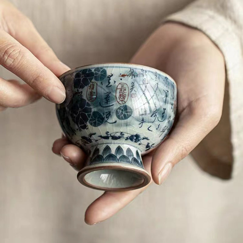 Fanshantang đất sét cũ mở mảnh màu xanh và trắng chủ nhân cốc tranh phong cảnh đơn gốm sứ cốc trà giả cổ Kung Fu