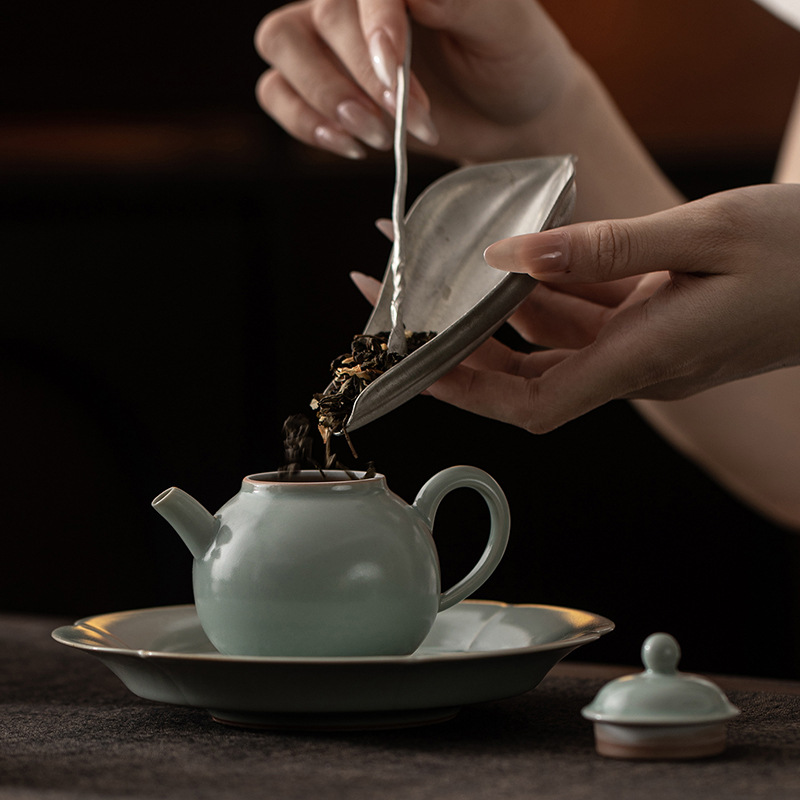 Bộ quà tặng Sky Blue Ru Kiln Dream Pot dành cho gia đình, Bình đơn bằng gốm sứ kiểu Trung Quốc, Bình trà cầm tay không nóng.