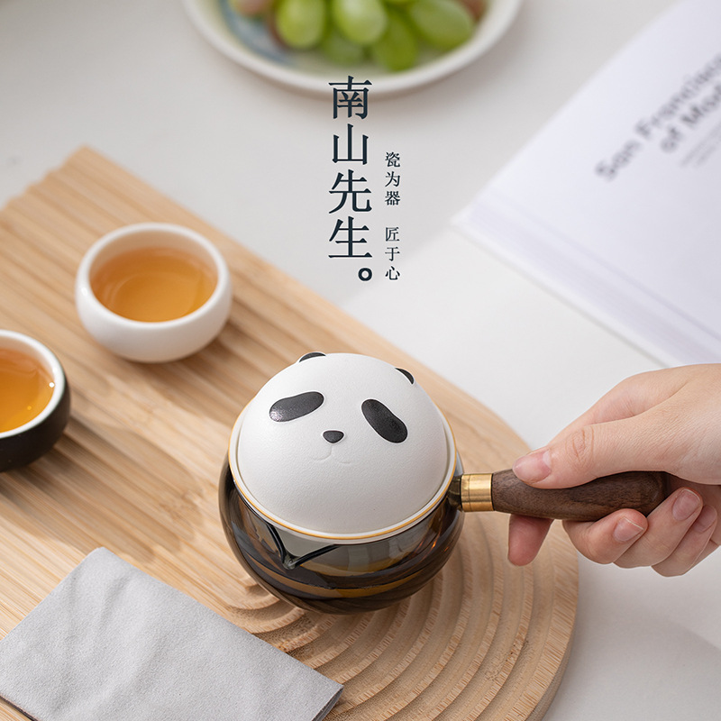 Bộ trà du lịch tay cầm bên gấu trúc một ấm hai cốc cốc xe hơi di động gia dụng bộ trà ngoài trời