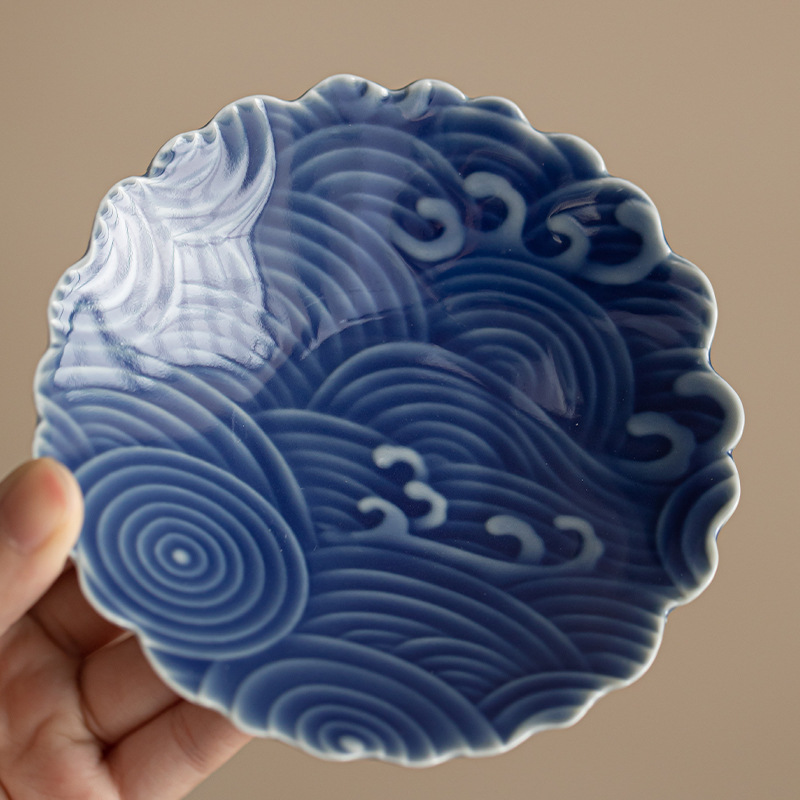 Đĩa nhỏ sóng biển Yunjian Đĩa trái cây gốm sứ kiểu Trung Quốc Đĩa giải khát Bàn cà phê phòng khách Đĩa bánh ngọt Đĩa bánh ngọt Đĩa hạt dưa