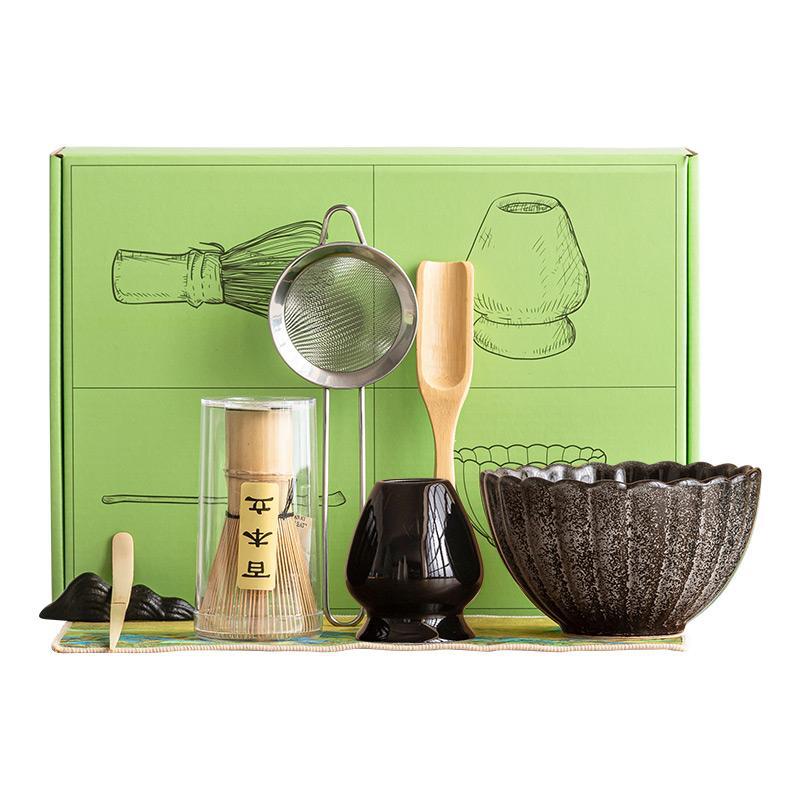 Bộ bát Matcha đen biến đổi lò, bộ đặt trà kiểu Nhật, bát Matcha gốm sứ, bình trà Baibenli, máy khuấy bột Matcha đứng