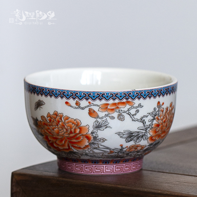 Đồ sứ gốm sứ cổ tinh khiết vẽ tay tách trà chén đơn cốc chủ nhân cốc tráng men màu Bộ trà Kung Fu gốm sứ Trung Quốc