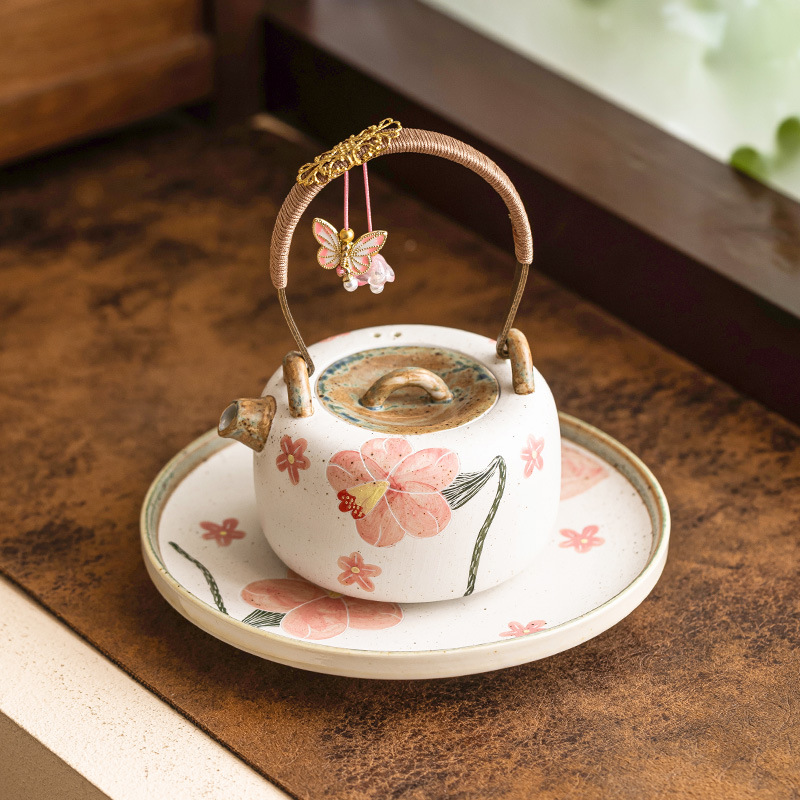 Ấm trà cao cấp màu xám thực vật, ấm cầm xà nâng hoa chuông, ấm đơn lọc chống bỏng, ấm đựng ấm