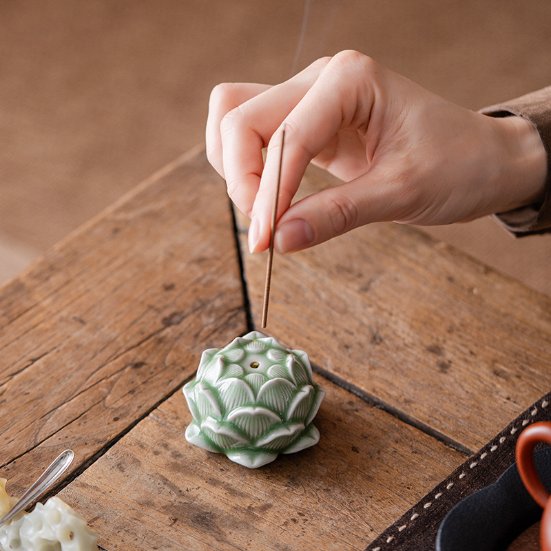 Gốm hoa sen mini sợi nhỏ cắm hương bàn gia dụng đồ trang trí thiền phụ kiện trà đạo phụ kiện hương liệu