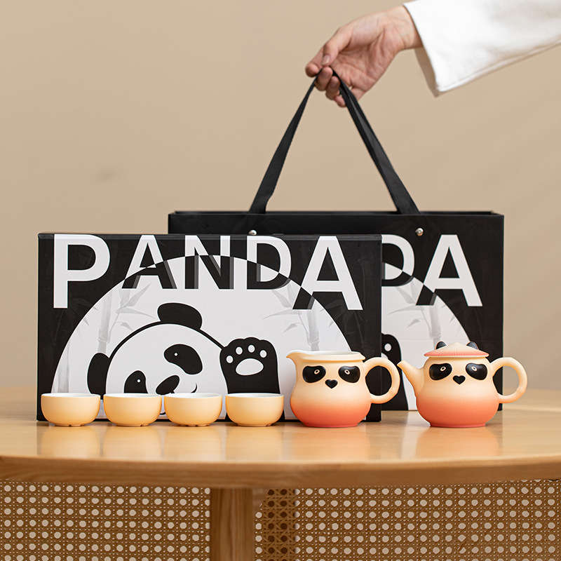 Bộ trà gấu trúc Zhenxi Kung Fu Bộ trà gốm hoạt hình văn phòng gia dụng dễ thương Bộ trà có tay