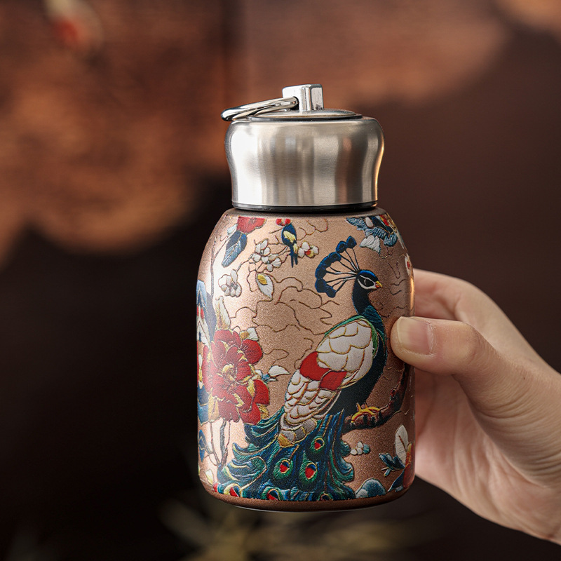 Ly giữ nhiệt hình công béo dễ thương, phong cách cổ điển Trung Hoa cao cấp, bình nước công bỏ túi, ly uống nước bằng thép không gỉ dành cho nữ