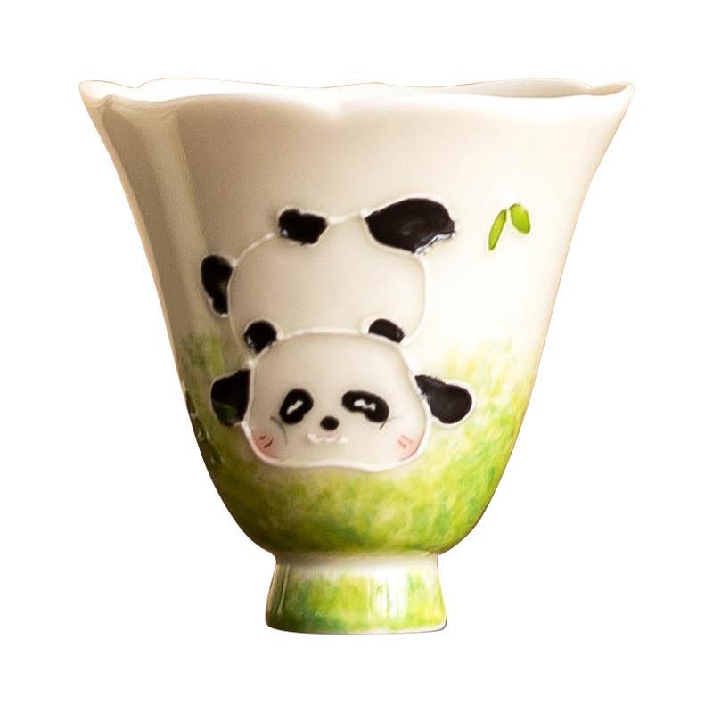 Chén trà gốm sứ, chén vẽ tay, chén chạm khắc hình kim cương gấu trúc, cốc chủ nhân cá nhân cao cấp, tách trà, tách trà