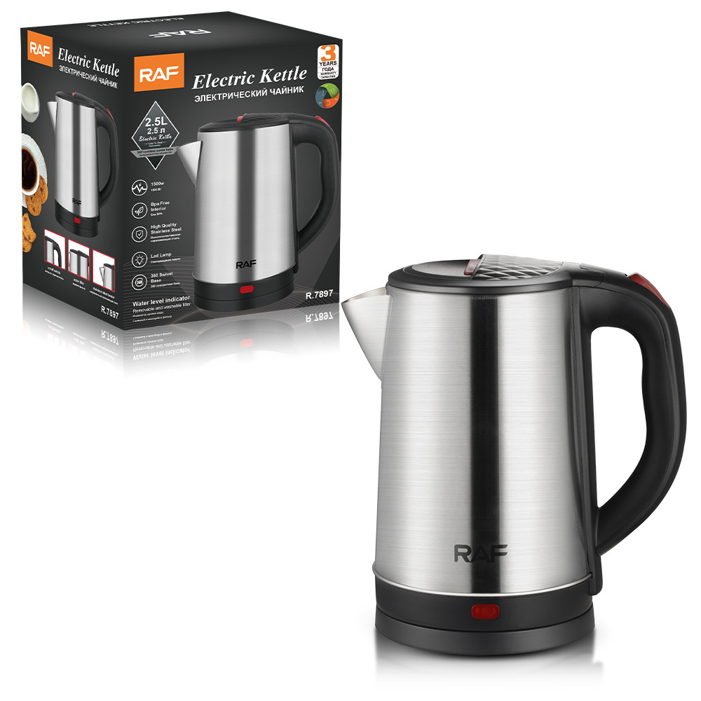 Ấm đun nước điện bằng thép không gỉ 2.5L ấm đun nước nhanh tiêu chuẩn Mỹ bán buôn ấm đun nước ngắt điện tự động gia dụng 7897