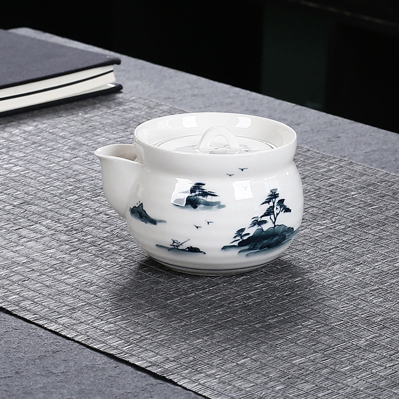 Ấm trà màu xám thực vật vẽ tay ấm đơn phong cảnh tráng men màu retro ấm trà Kung Fu Nhật Bản ấm trà gốm sứ cầm tay