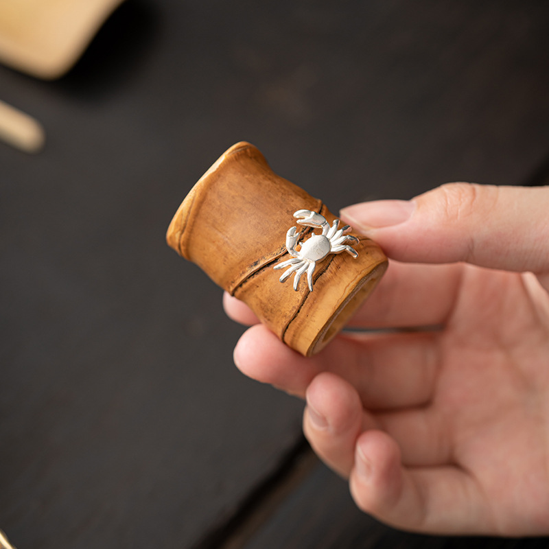 Luo Han tre gốc tre Nắp ấm nắp ấm trà nắp nhỏ màu bạc bàn trà cao cấp đồ trang trí cao cấp