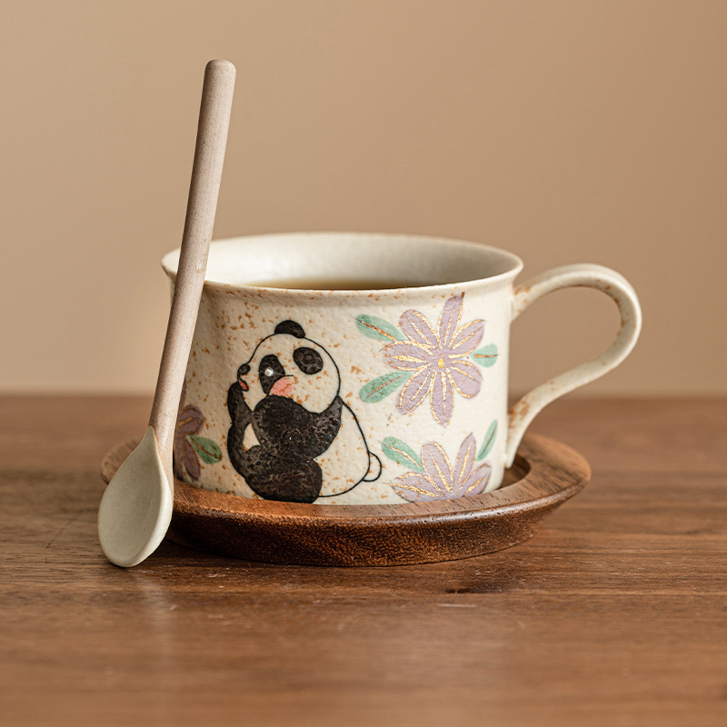 Màu xanh và trắng đá lửa cốc cà phê gốm sứ đỏ gấu trúc thưởng thức trà hoa cúc cốc uống nước giá trị cao cốc trà chiều tinh tế