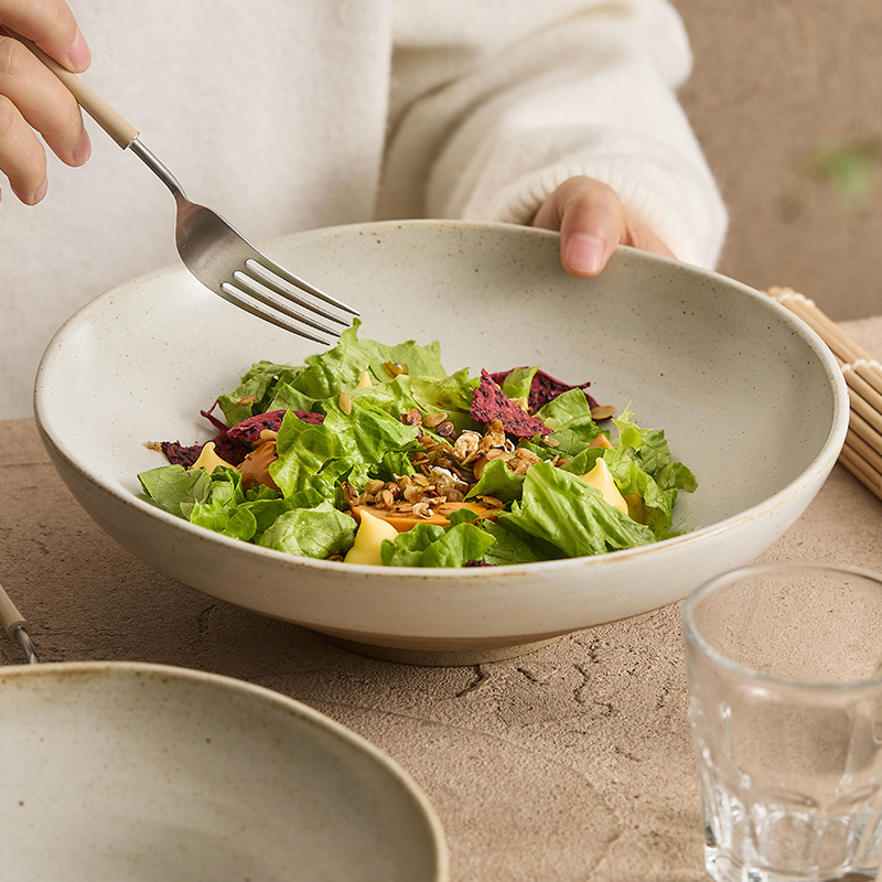 Bát canh gốm thô, bát đựng cá bắp cải muối gia dụng, bát lớn, bộ đồ ăn bằng sứ sáng tạo có ren kéo tay, bát ăn, bát mì thương mại