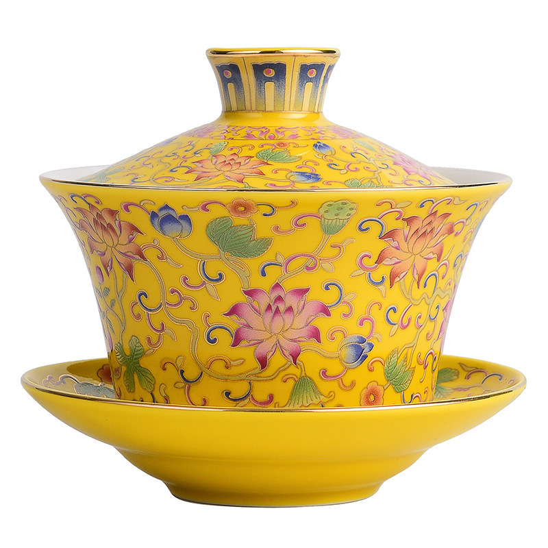 Bát có nắp tam tài tráng men đơn cỡ lớn bộ dụng cụ trà gốm sứ Kung Fu giá sỉ bát trà gia dụng