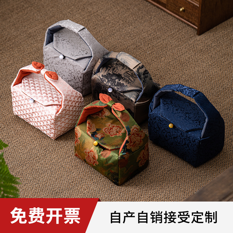 Túi vải trà gấm sợi Xiangyun Túi đựng trà vải bố Bộ trà kiểu Trung Quốc túi xách đi chơi túi đựng trà du lịch xách tay