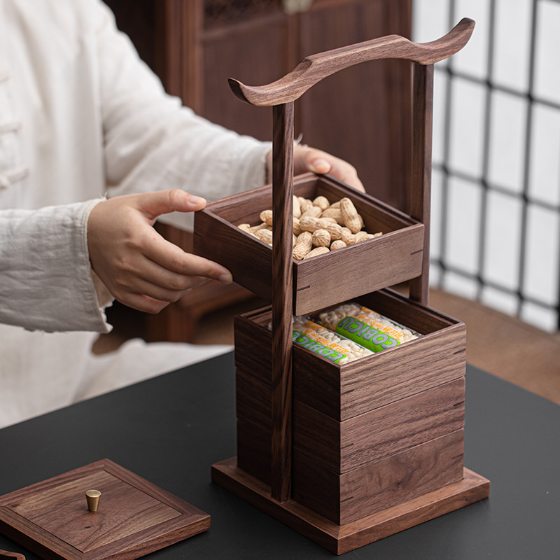 Hộp đựng đồ uống giải khát bằng gỗ óc chó Giỏ đựng trà trái cây kiểu Trung Quốc cổ điển Hộp đựng trà cầm tay Phụ kiện bộ trà Kung Fu