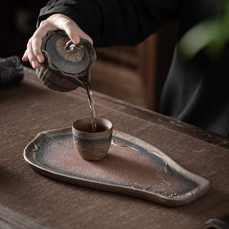 Khay đựng trà bằng gốm Sứ mạ vàng kiểu Nhật, khay đựng trà bằng gốm sứ nhỏ, Khay đựng ấm trà bằng gốm sứ