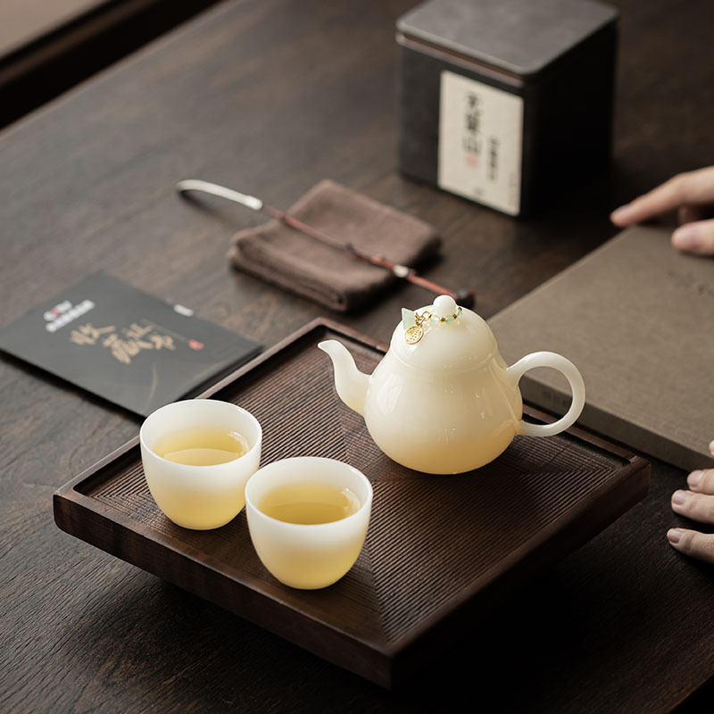 Bộ ấm trà một ấm hai cốc sứ ngọc bích đơn giản ấm trà cốc trà nhóm pha trà gia dụng hộp quà