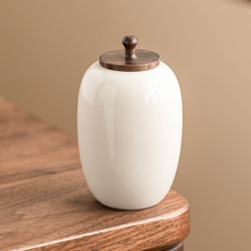 Bình đựng trà trắng lưỡi liềm màu xám thực vật, bình đựng trà đơn giản tinh tế gia dụng, bình kín chống ẩm, nắp gỗ mun cầm tay