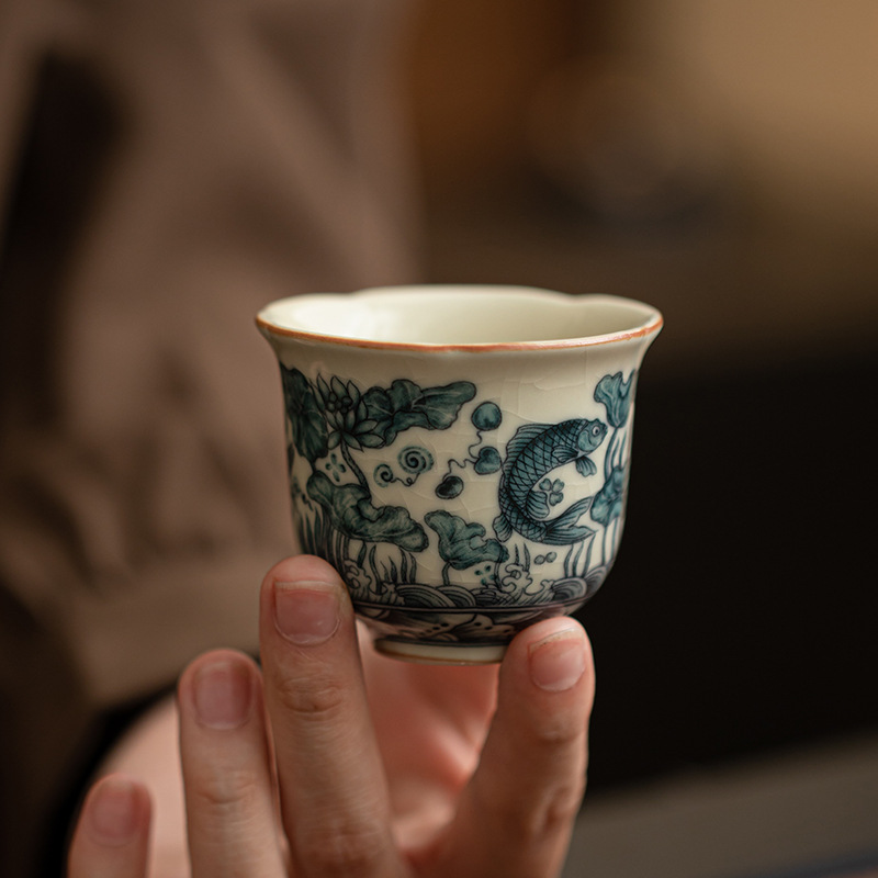 Phong cách thủy triều quốc gia, cốc hoa văn tảo cá lò Song Ru, cốc trà Kung Fu gốm sứ, cốc trà, cốc chủ nhỏ, cốc đơn