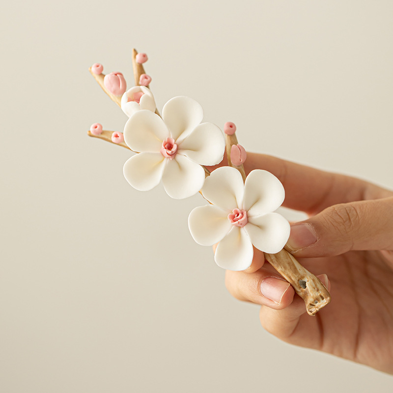 Khay cắm hương hoa mận đế gỗ đàn hương thủ công bàn trà gia dụng đồ trang trí giá trị cao phụ kiện trà đạo gốm sứ