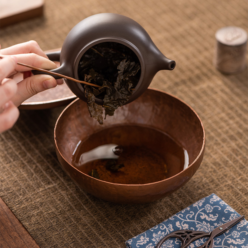 Khay nhỏ xốp khô hình tròn bằng đồng, ấm thiếc cũ thủ công, bàn trà nhỏ đựng nước, khay ấm trà trữ nước gia dụng Jianshui