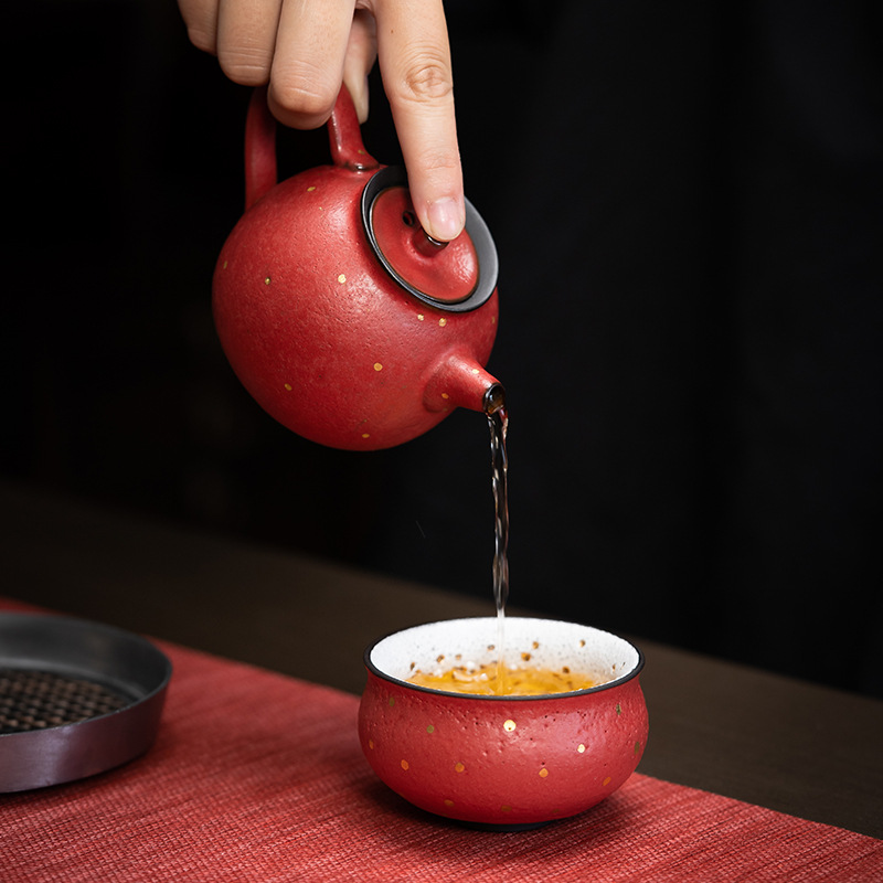 Bình tĩnh tráng men đỏ màu hồng cầm cam ấm trà nhỏ bằng tay Phong cách Nhật Bản ấm đơn dụng cụ pha trà Kung Fu ấm pha trà dụng cụ pha trà