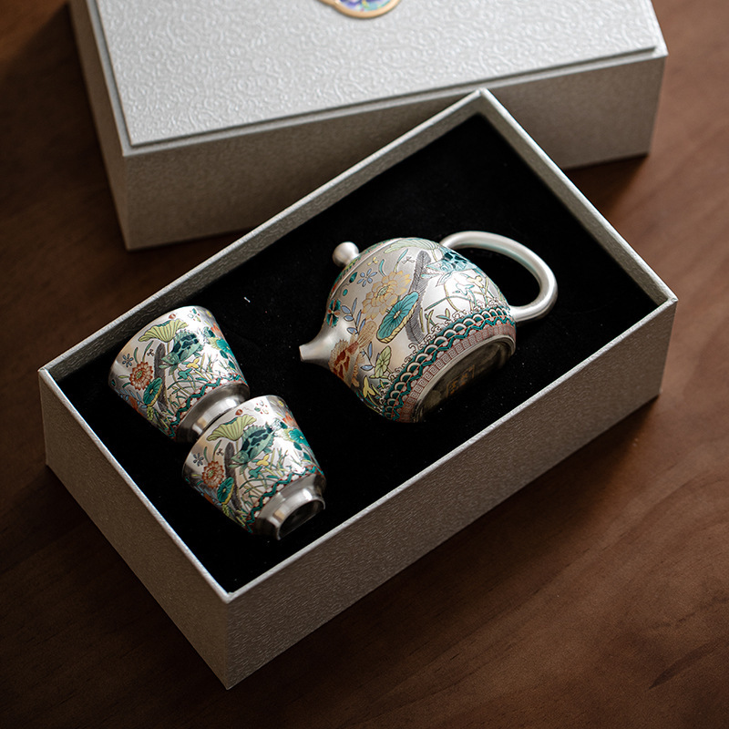 Bộ trà một ấm hai cốc mạ bạc bộ ấm trà cao cấp sang trọng nhẹ phòng khách gia dụng bộ trà phục vụ khách văn phòng