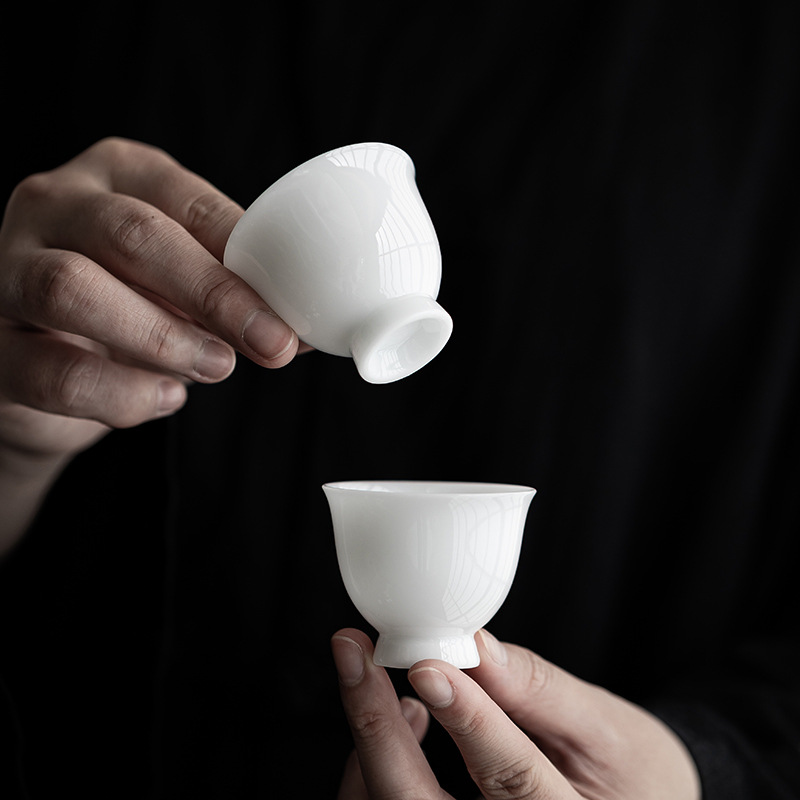 Cốc cao chân sứ ngọc bích loại đá, cốc thơm, cốc trà, cốc trà sứ trắng, cốc cá nhân gia dụng, Bộ trà Kungfu, cốc trà