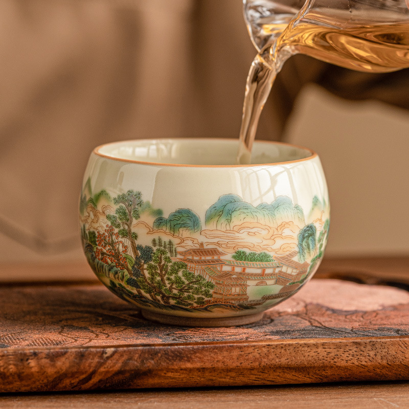 Nhà máy Cốc thiền phong cảnh đầy màu sắc Cốc gốm sứ Cốc chủ sở hữu Bộ trà Kung Fu dung tích lớn Cốc trà Trung Quốc