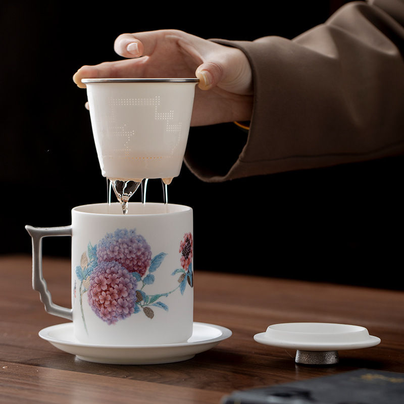 Ly sứ ngọc cao cấp dành cho nữ, tách trà nước, ly trà sang trọng nhẹ nhàng, có thể làm quà tặng cao cấp cho người lớn tuổi