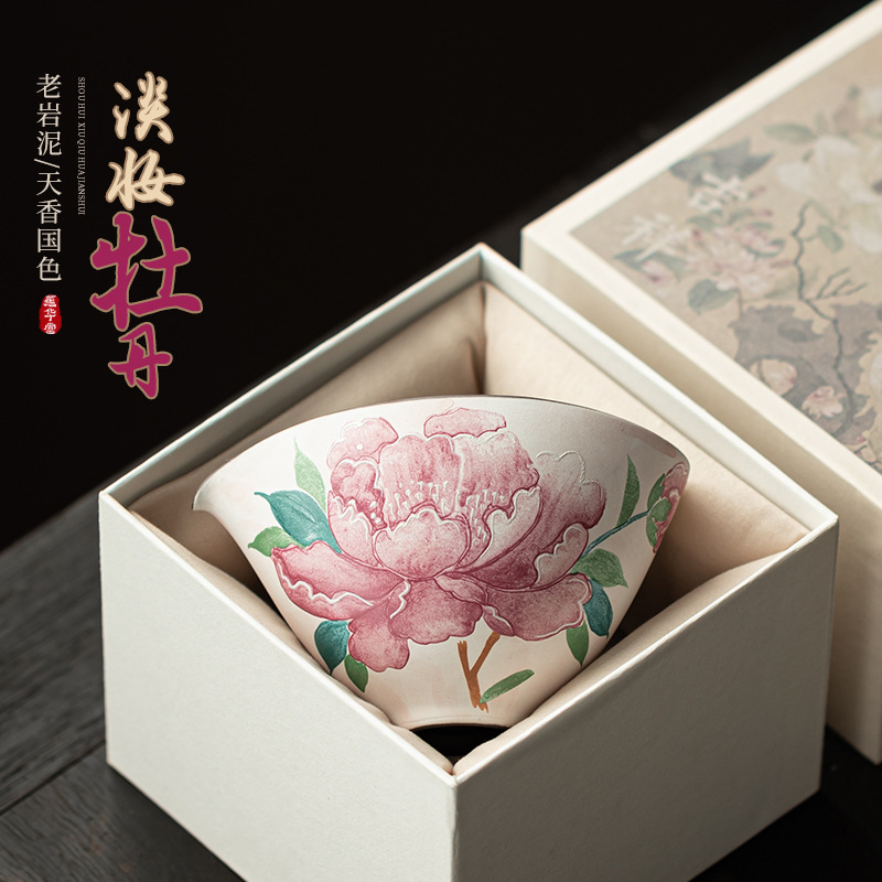Cốc hoa mẫu đơn trang điểm nhẹ bùn đá cũ, bộ trà Kung Fu gốm sứ kiểu Trung Quốc, tách trà đồng nhất, bộ tách trà cổ điển, phụ kiện trà đạo