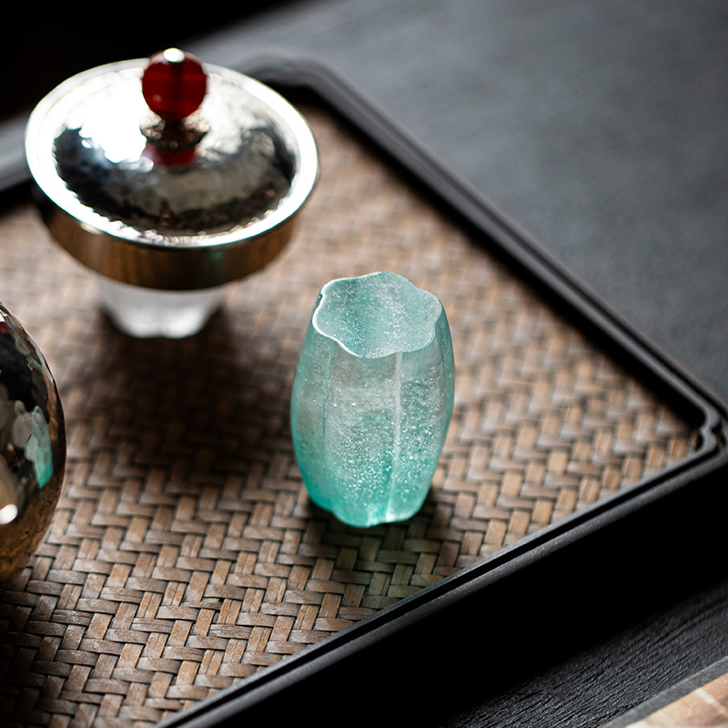 Nắp ấm trà tử sa có nắp thủy tinh Yushantang, phụ kiện bộ trà phong cách Nhật Bản, đồ trang trí thủy tinh pha lê thiền, phối trà đạo