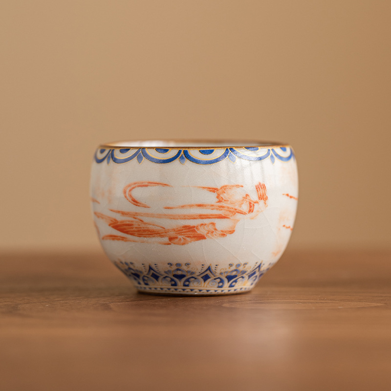 Chén trà nhỏ văn hóa và sáng tạo Đôn Hoàng, cốc khách, cốc uống trà có thể được giữ trong lò Ru, bộ trà Kung Fu Trung Quốc, cốc trà đơn