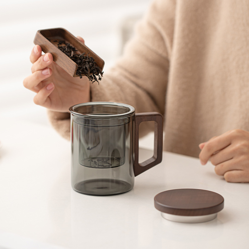 Cốc pha trà Qingling cốc thủy tinh gia dụng đơn giản cốc cá nhân cốc nước có nắp cốc văn phòng cốc cốc cốc lọc trà