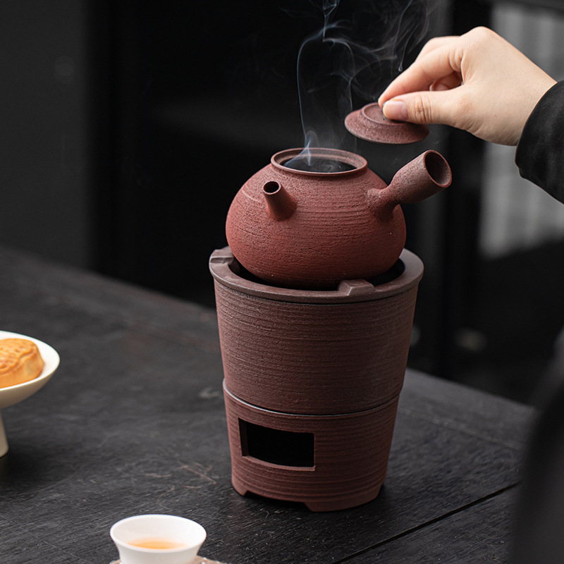 Bộ bếp than bùn đá cũ, bếp bọc gốm cổ điển, dụng cụ pha trà kung fu ngoài trời gia dụng, bếp đun nước, tay cầm bên ấm trà