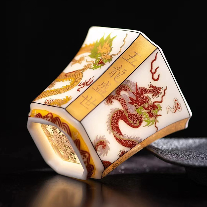 Dehua cừu ngọc bích sứ ngũ long thịnh vượng cốc chủ nhân tách trà tách trà bộ trà kung fu cốc lưu niệm bán buôn