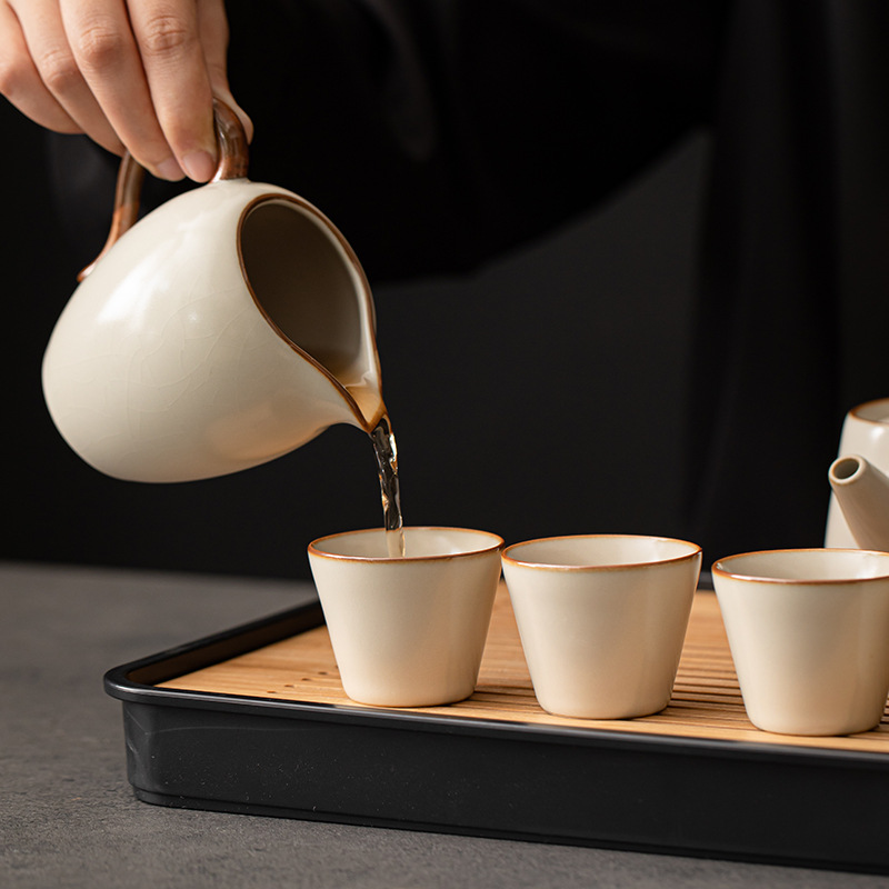 Cốc miệng thẳng màu be Ruyao cốc gia chủ cốc uống trà gốm sứ chuyên dụng cá nhân cốc trà tách trà