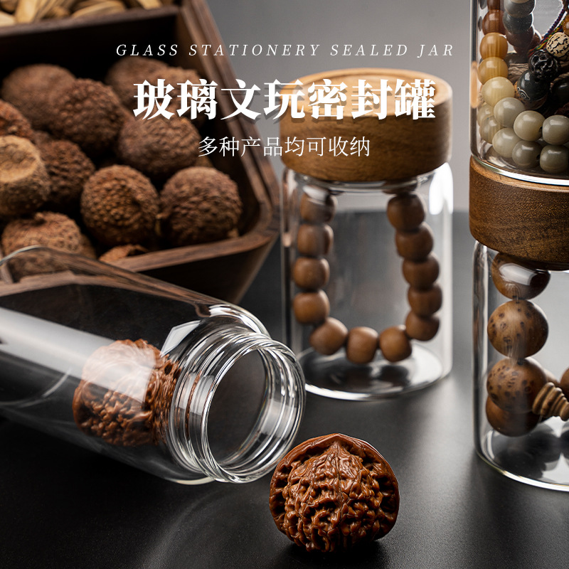 Đồ chơi văn hóa, lọ thủy tinh, hạt phật, vòng tay óc chó, vỏ quýt, trầm hương thủ công, lọ lưu trữ, lọ hạt