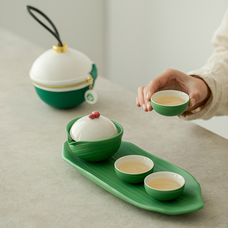 Bộ trà du lịch di động Chupu Zongzi Quà tặng Lễ hội thuyền rồng Cốc khách nhanh ngoài trời Một ấm ba cốc Bộ tách trà văn hóa và sáng tạo