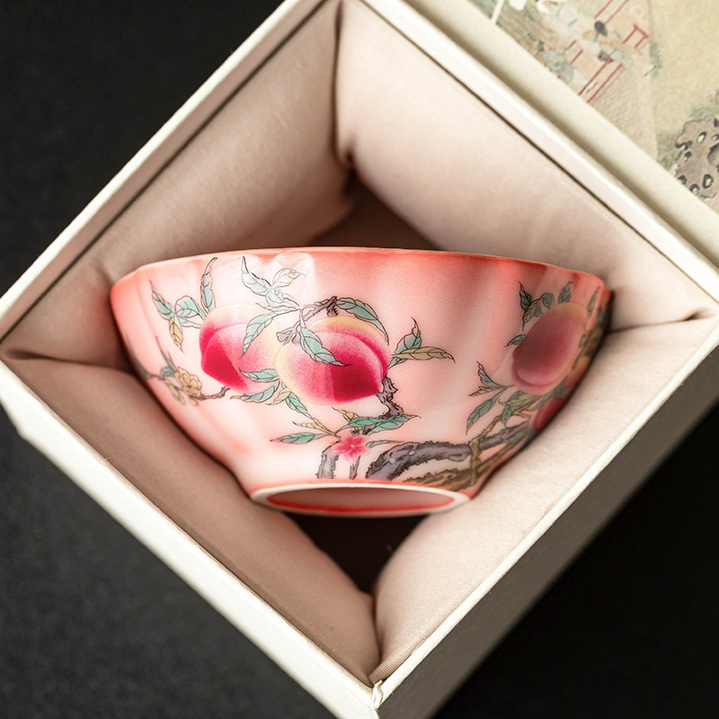 Cốc trà gốm sứ cốc chủ nhân chuyên dụng cá nhân mỡ lợn bột đông Rufencai Cửu đào miệng miệng bát cốc trà cốc đơn