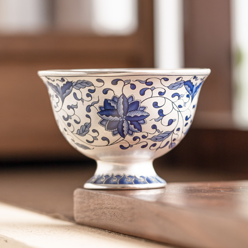 Cốc chủ nhân mạ bạc 999 cốc sen cuộn xoắn cao cấp bộ trà kungfu cốc trà gia dụng